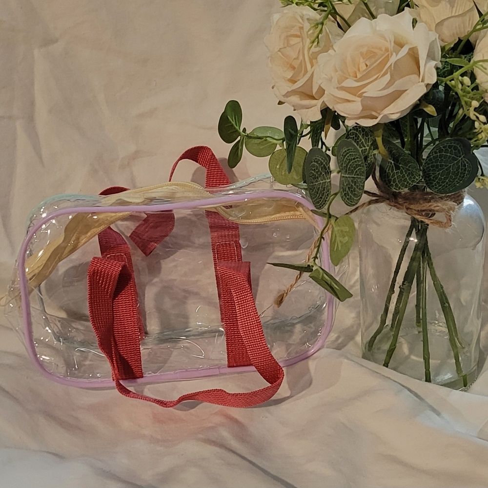 NWT Transparent Accessory Bag with Red Handles